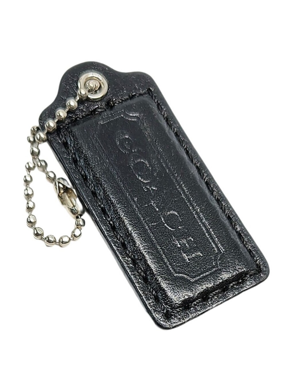 🥰 2.25" Coach Black Polished Matte Leather Hangtag Bag Charm Fob Keychain Y2K
